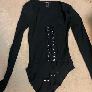 Forever 21 Black long sleeve tie up bodysuit